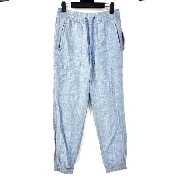 Athleta Retreat Linen Jogger Pants Blue Chambray Size 2P Petite 531704